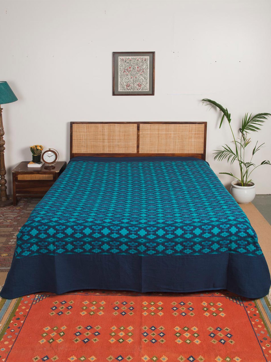 

Fabindia Blue Woven Design Cotton Double Bed Cover