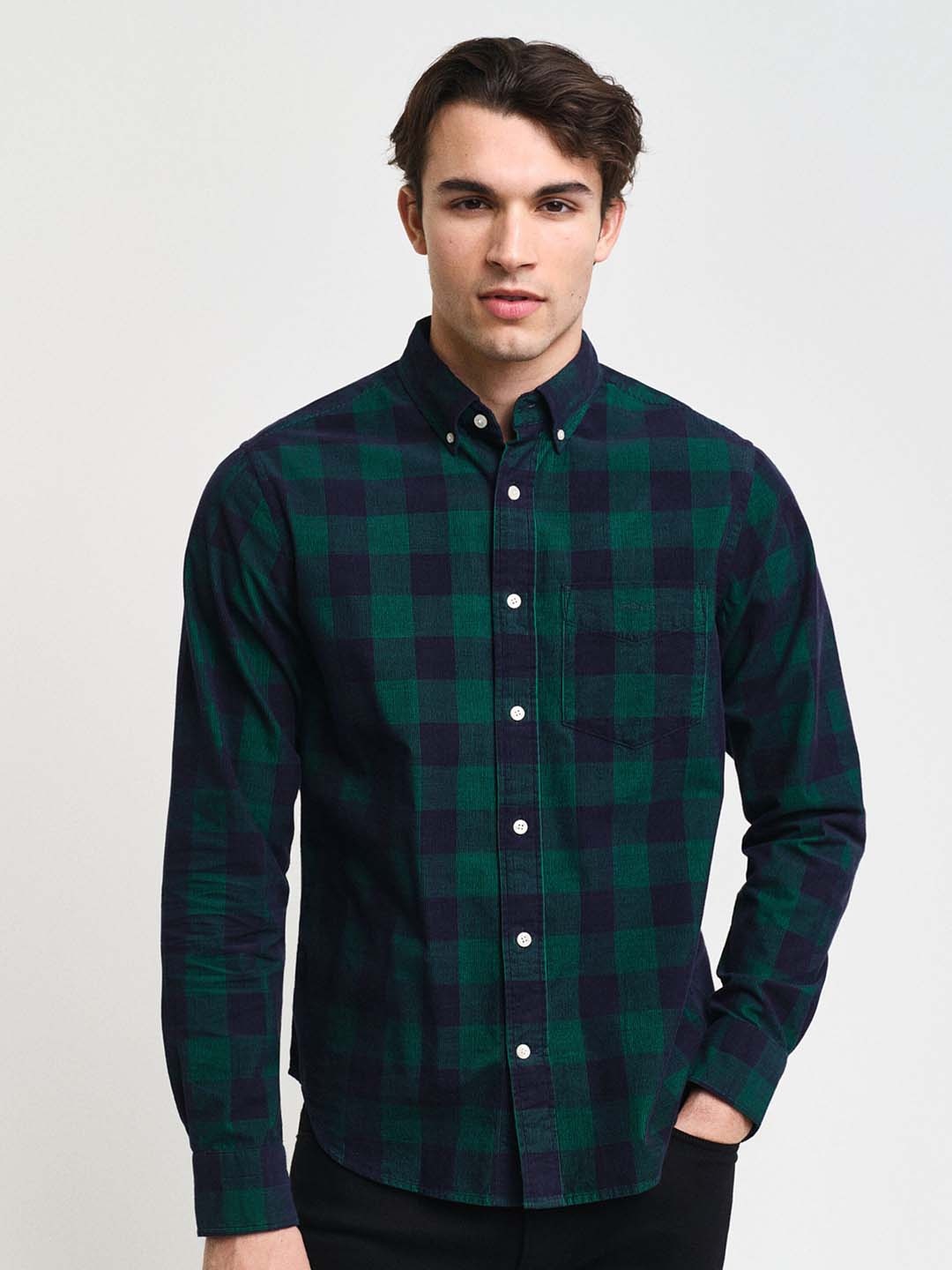 

GANT Men Button-Down Collar Buffalo Checked Cotton Casual Shirt, Green