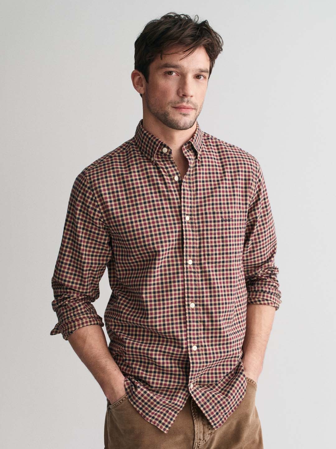 

GANT Men Button-Down Collar Checked Cotton Casual Shirt, Beige