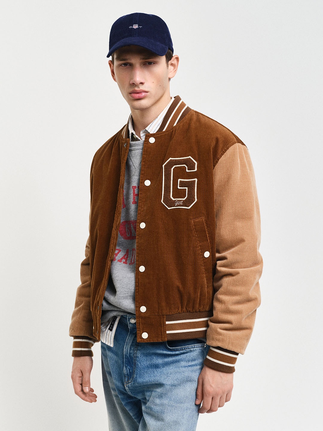 

GANT Men Cotton Colourblocked Longline Bomber Jacket, Brown