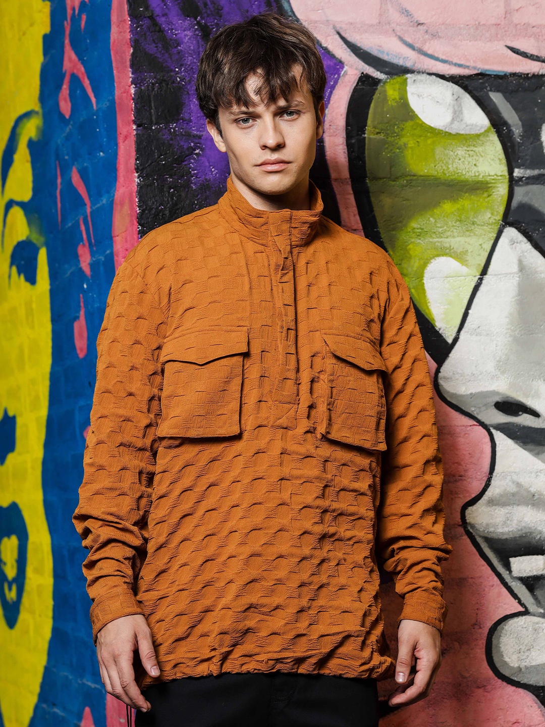 House of Koala Textured Oversized Fit Shacket Shirt, Mustard