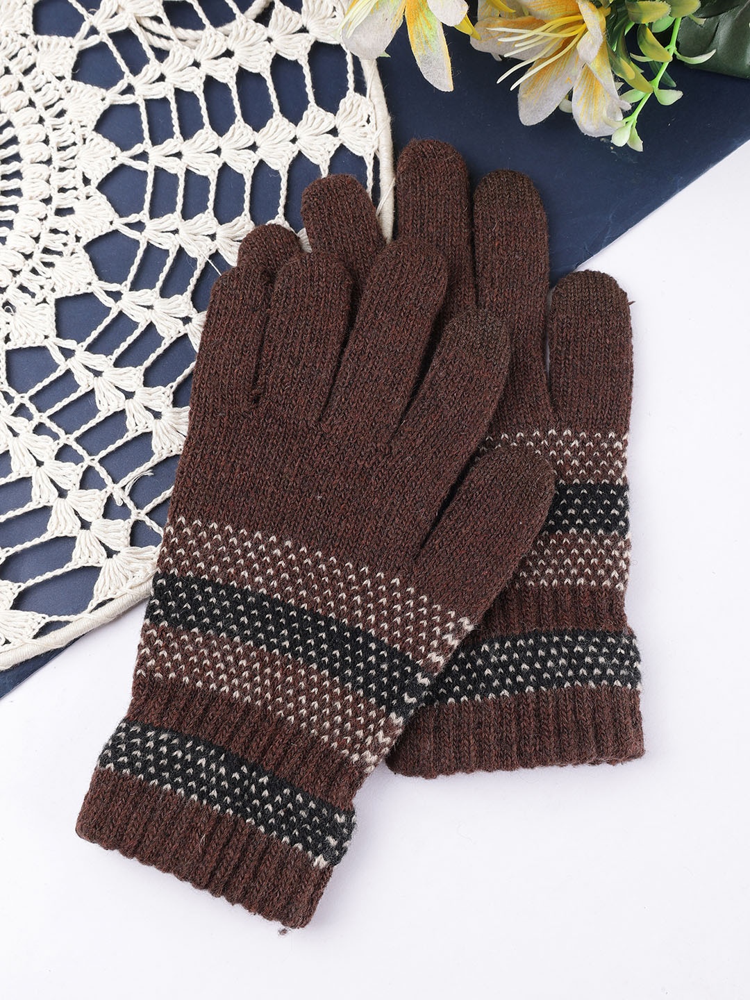 

ELLIS Unisex Patterned Touchscreen Gloves, Brown