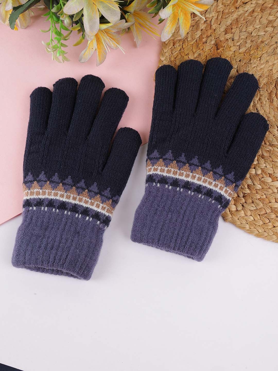 

ELLIS Unisex Patterned Acrylic Touchscreen Gloves, Blue