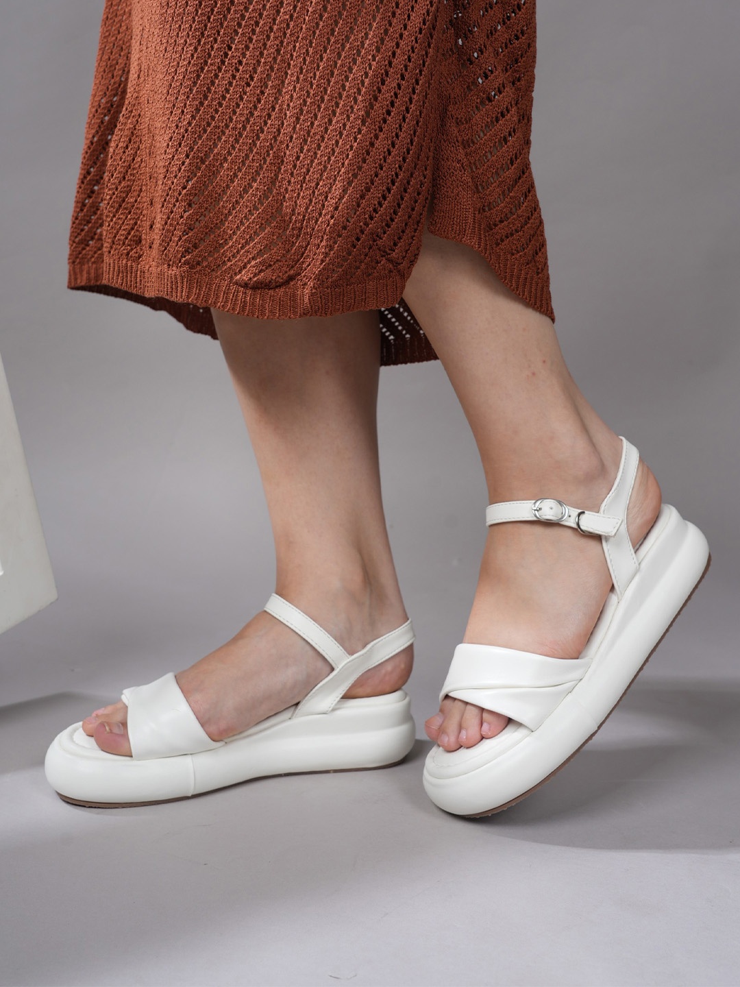 

Lavie Solid Platform Sandals With Buckles, White