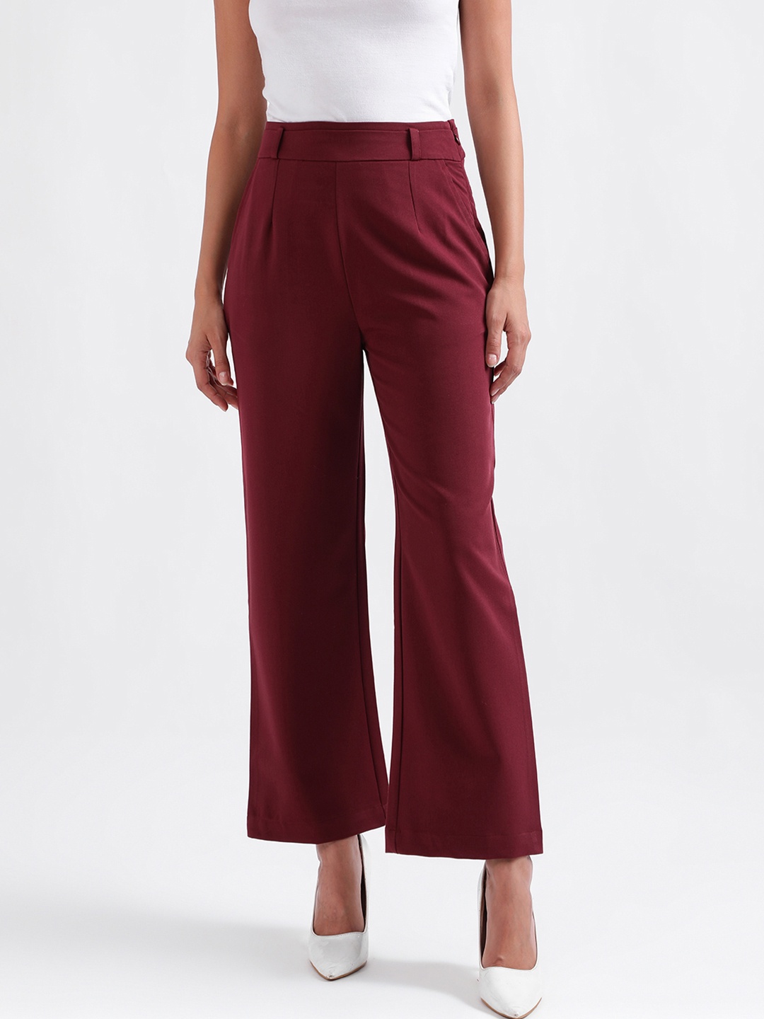 

Iconic Women Solid Trousers, Burgundy