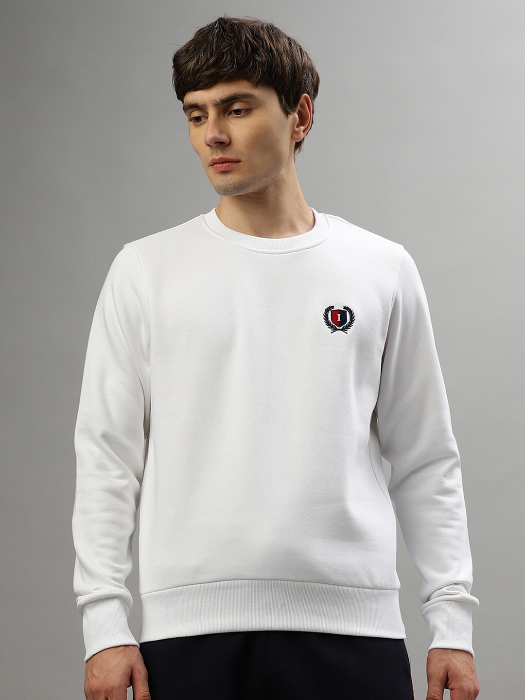 

Iconic Men Solid Round Neck Cotton Pullover Sweatshirt, White