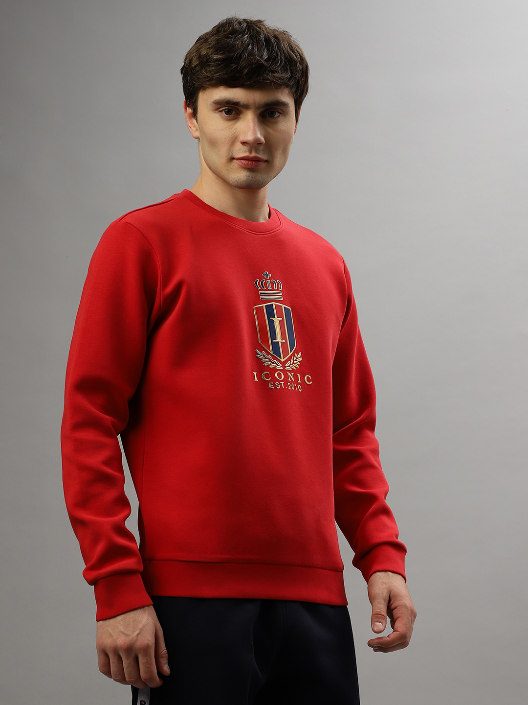 

Iconic Men Typography Printed Round Neck Pullover Sweatshirt, Red
