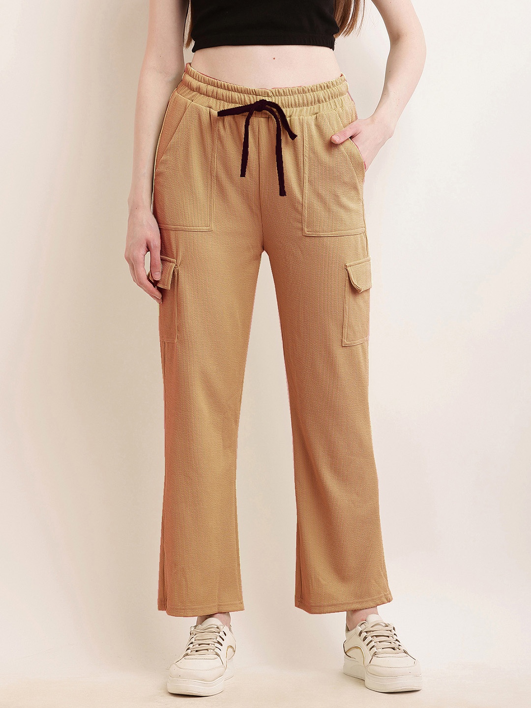 

BAESD Women Original Cargos Cotton Mid-Rise Regular Trousers, Brown