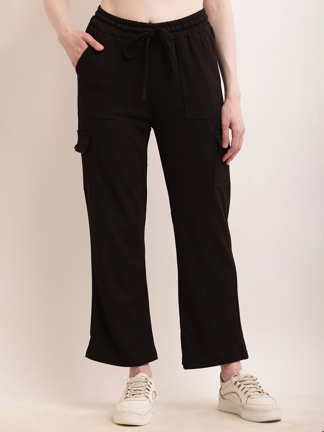 

BAESD Women Original Solid Cotton Cargos Trousers, Black
