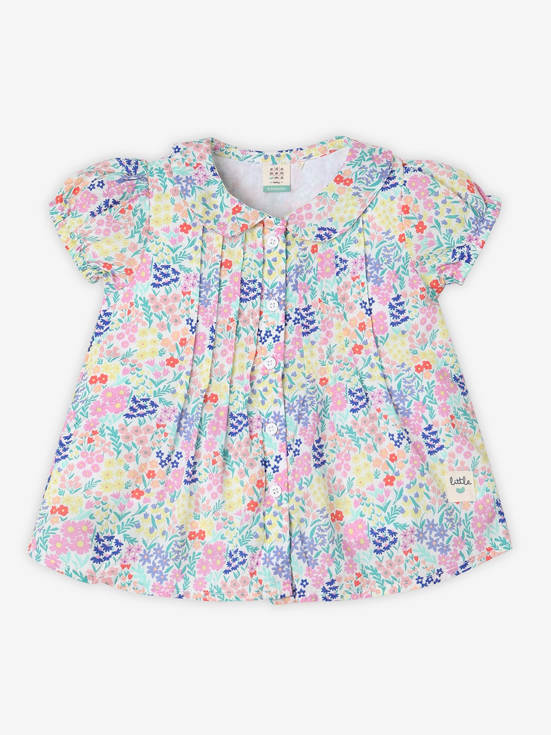 

Ed-a-Mamma Baby Girls Floral Printed Peter Pan Collar Cotton Top, Green
