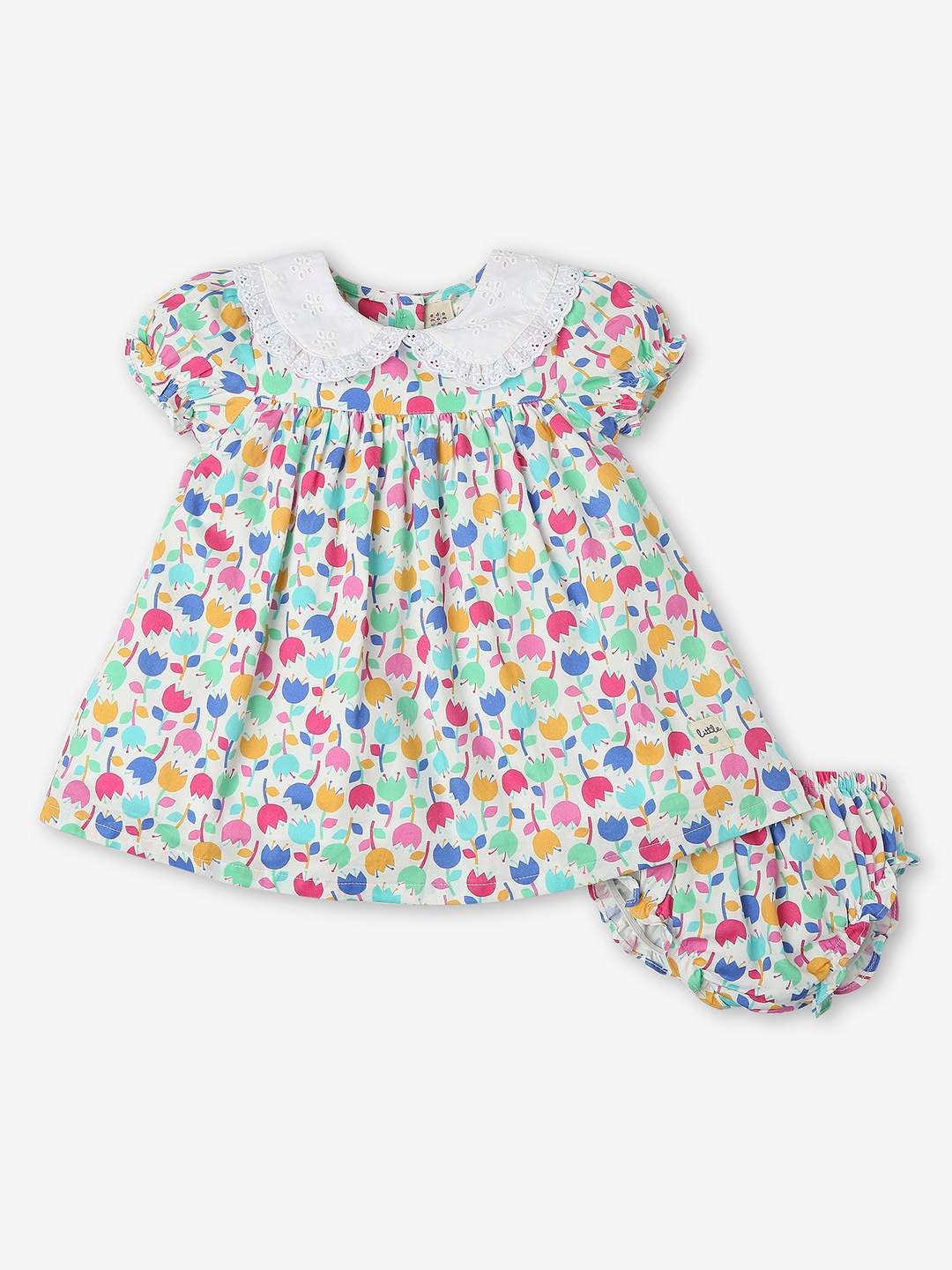 

Ed-a-Mamma Baby Girls Floral Printed Pure Cotton A-Line Dress With Bloomer, White