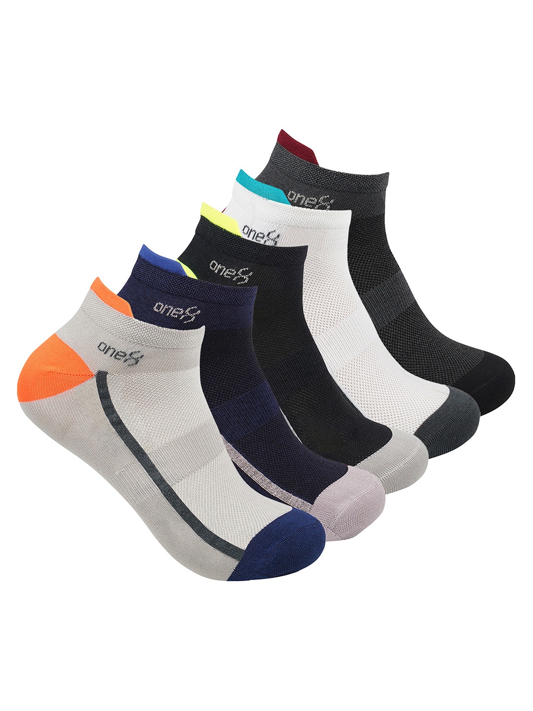 

One8 Men Pack Of 5 Colourblocked Ankle-Length Socks, Black