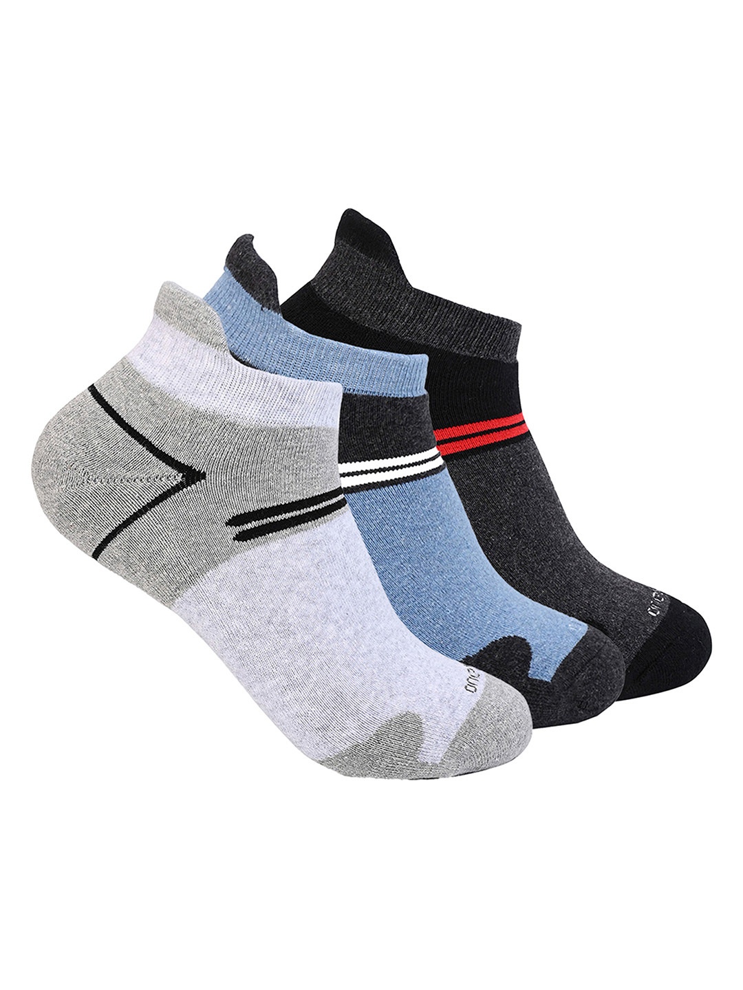 

One8 Men Pack Of 3 Patterned Cotton Ankle Length Socks, Black