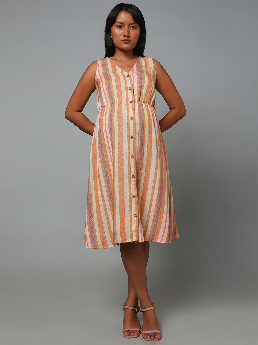 

Ed-a-Mamma Striped Maternity A-Line Dress, Rust