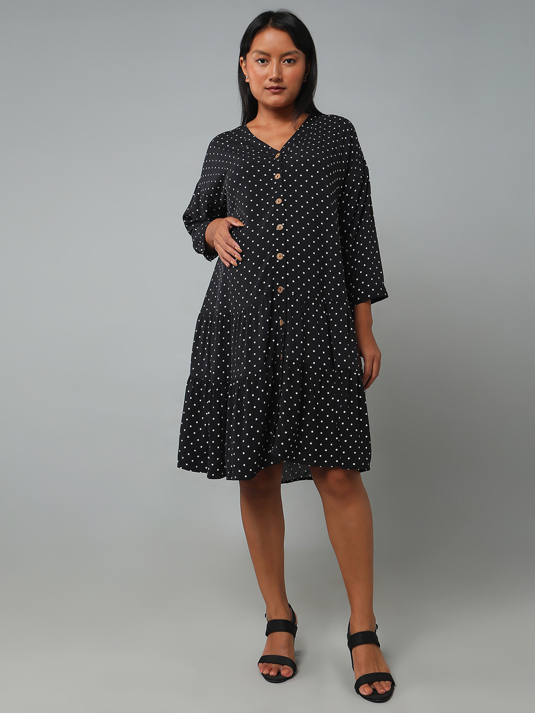 

Ed-a-Mamma Geometric Printed Maternity A-Line Cotton Dress, Black