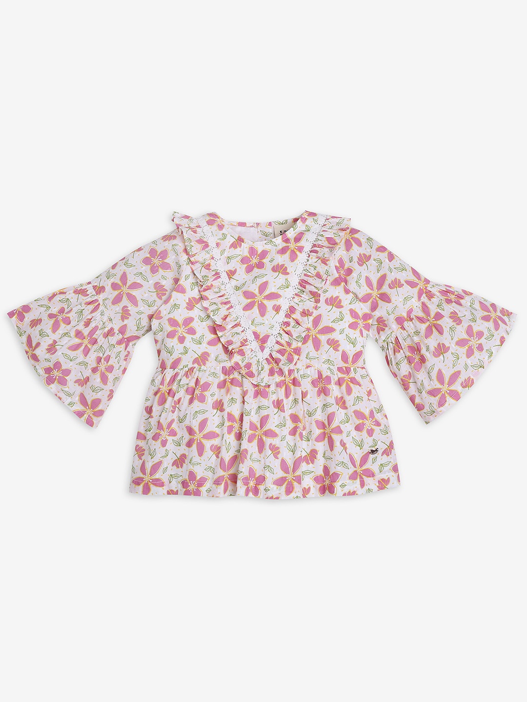 

Ed-a-Mamma Girls Floral Printed Round Neck Cotton Top, White