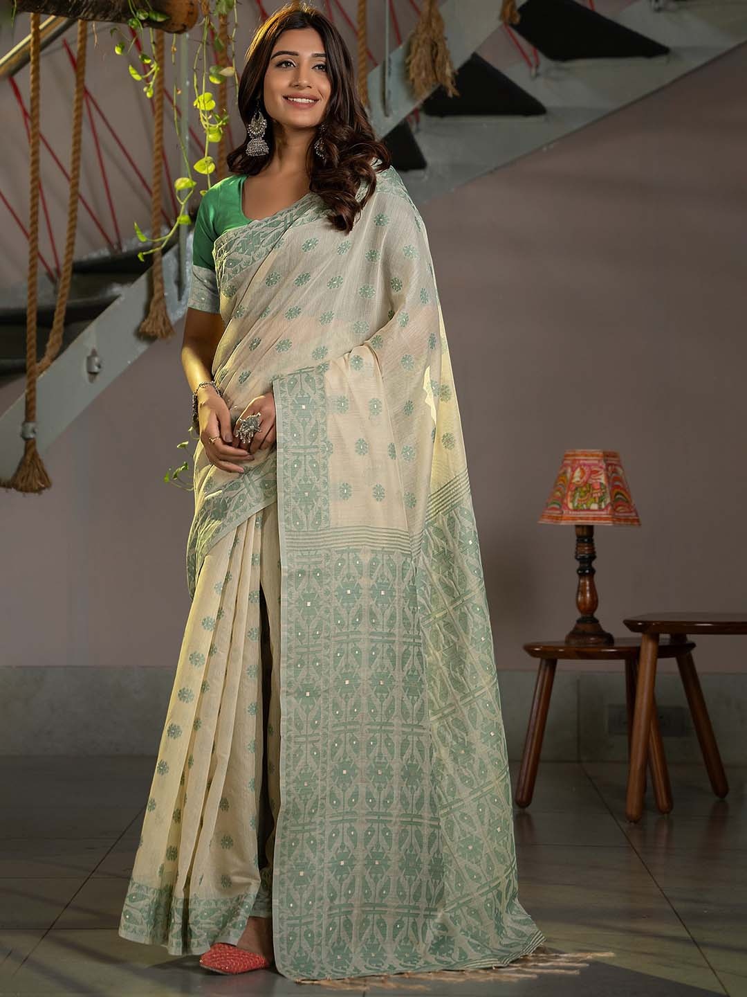 

MAHALASA Ethnic Motifs Pure Cotton Saree, Green