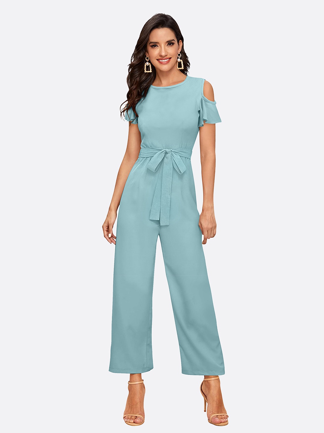 

LONDON BELLY Solid Short Sleeves Basic Jumpsuit, Turquoise blue