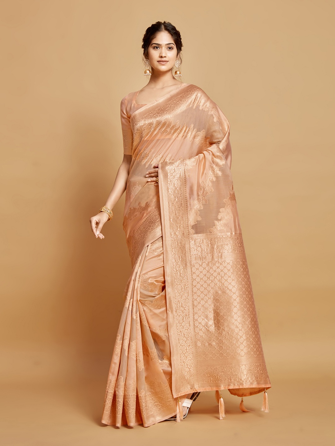 

MAHALASA Ethnic Motifs Zari Saree, Peach