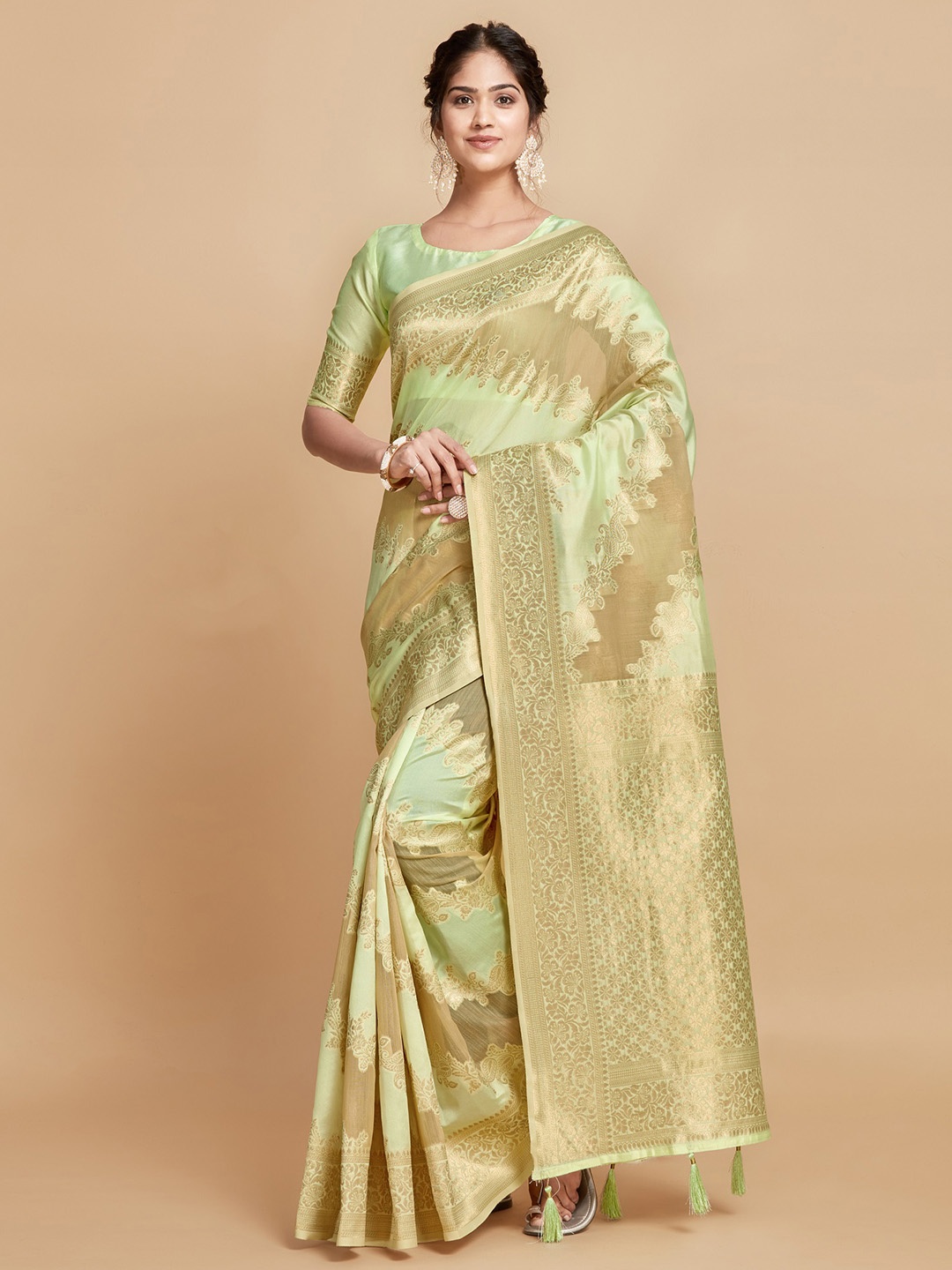 

MAHALASA Ethnic Motifs Zari Saree, Green