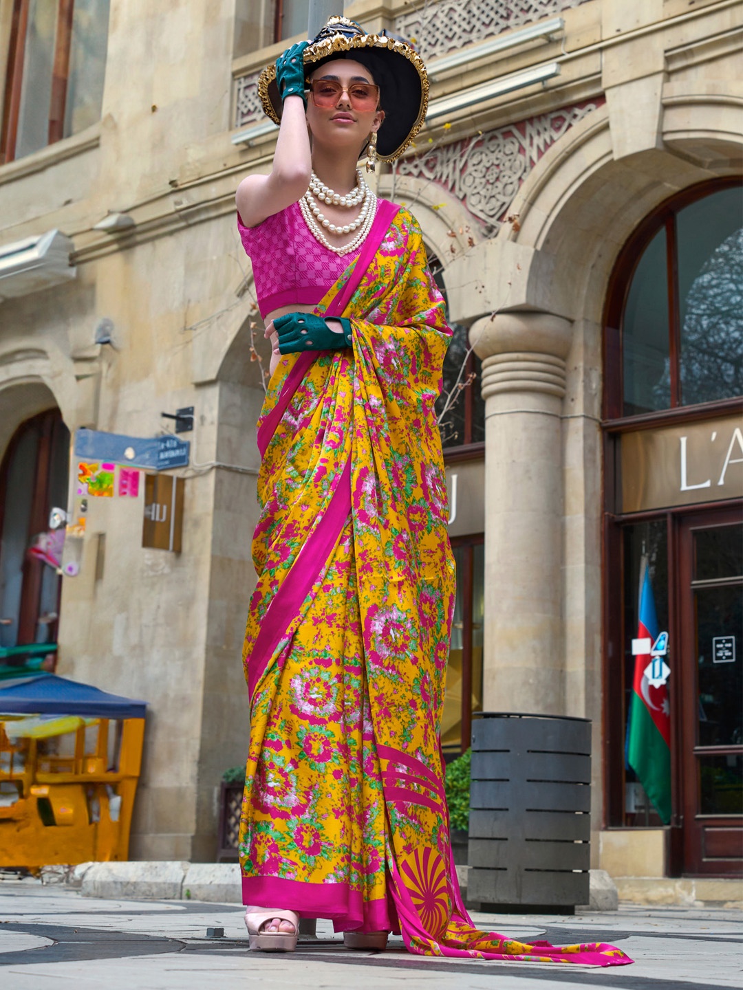 

Mitera Yellow Crepe Ethnic Printed Daily Wear Saree With Blouse