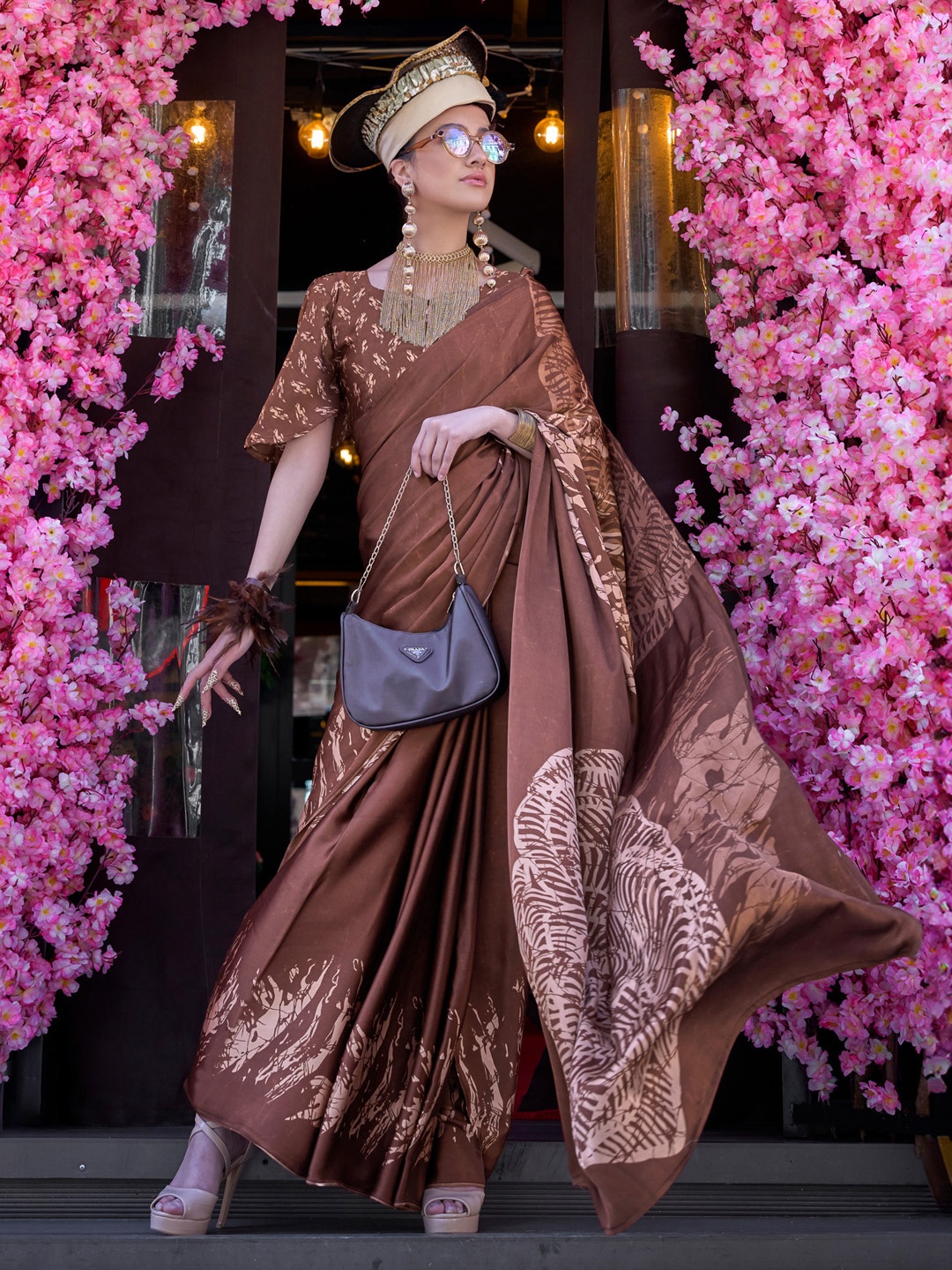 

Mitera Block Print Saree, Brown