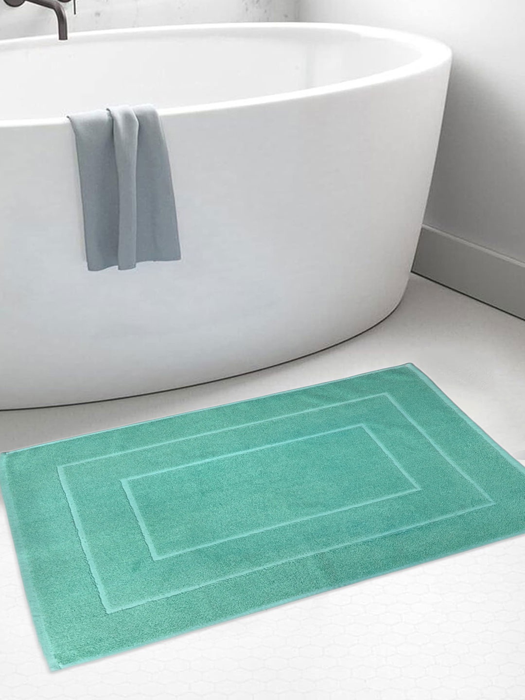

BOMBAY DYEING Sea Green 450 GSM Pure Cotton Textured Anti-Skid Bath Rug