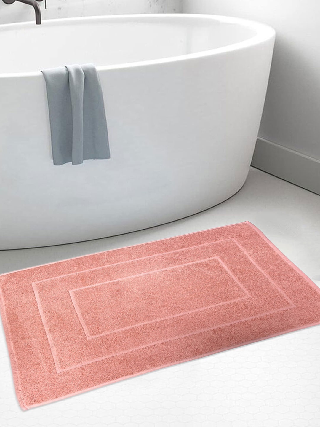 

BOMBAY DYEING Peach Color Textured Pure Cotton 450 GSM Anti Skid Bath Rugs
