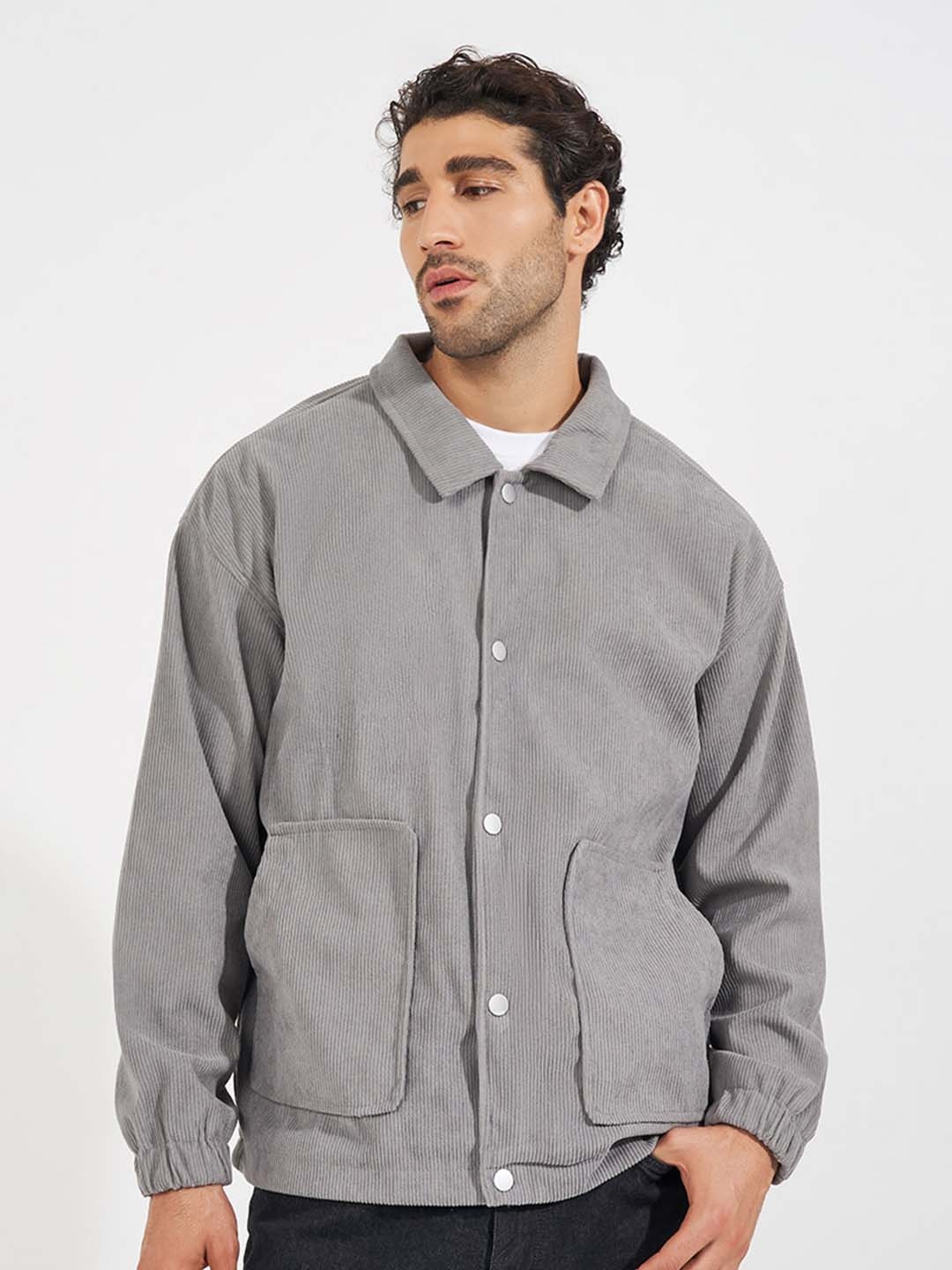 

Styli MenSnap Button Corduroy Weave Utility Tailored Jacket, Grey