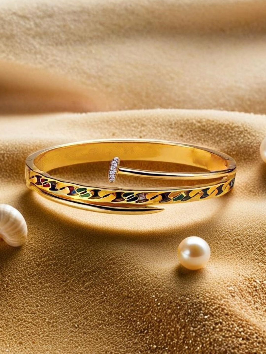

MANSIYAORANGE Gold-Plated American Diamond Studded Anti-Tarnish Kada Bracelet