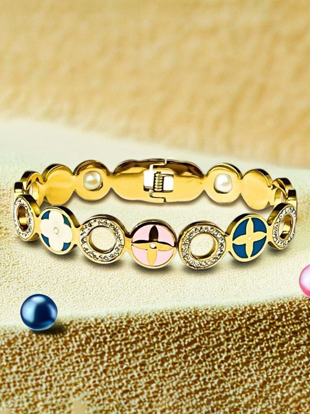 

MANSIYAORANGE Gold-Plated Anti-Tarnish American Diamond Studded Kada Bracelet