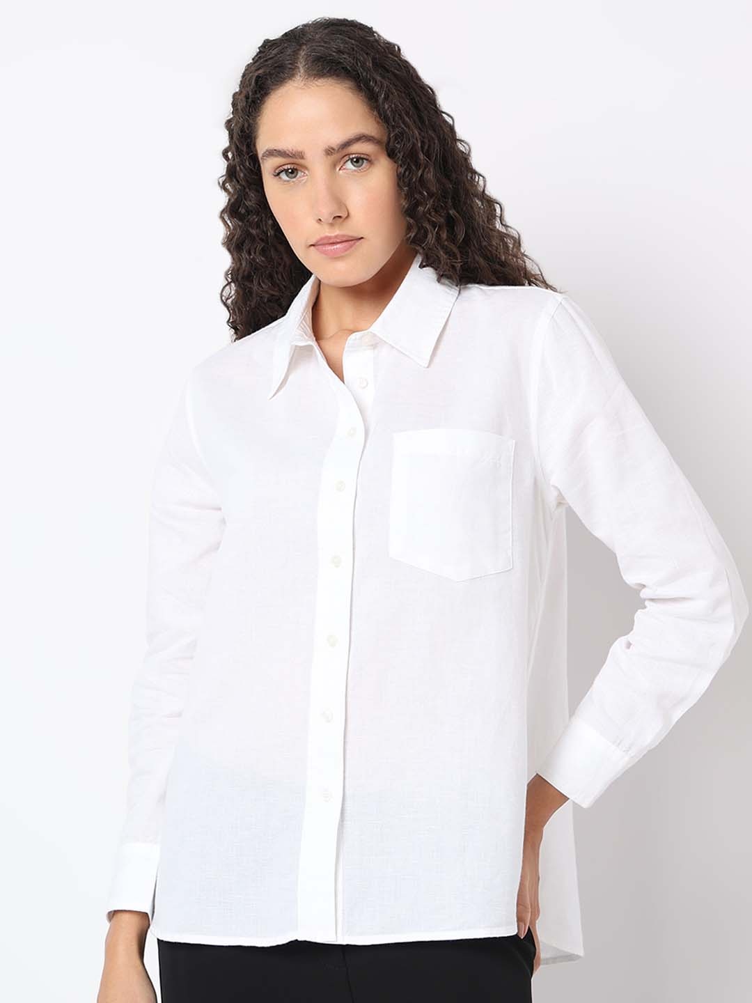 

Vero Moda Women Spread Collar Solid Cotton Formal Shirt, White
