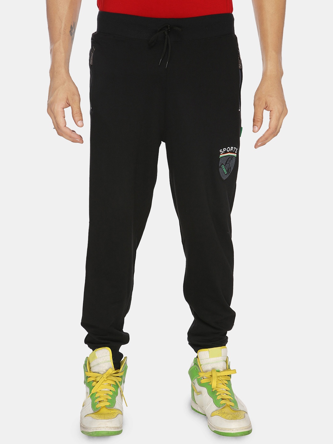 

FILMAX ORIGINALS Men Pure Cotton Relaxed-Fit Mid-Rise Joggers, Black