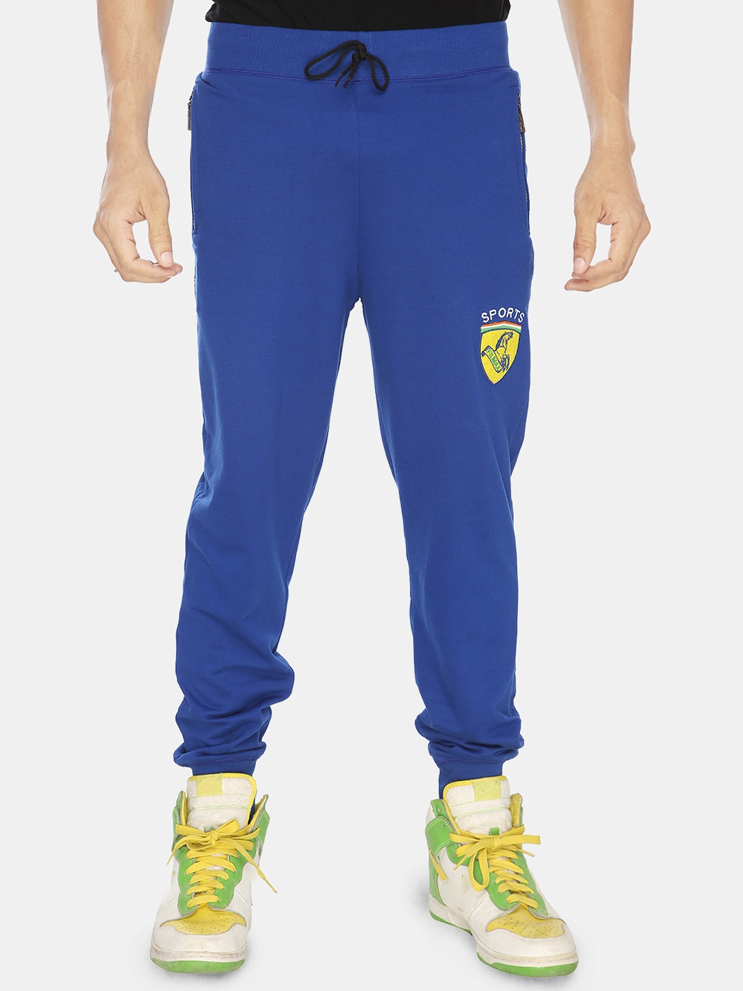 

FILMAX ORIGINALS Men Cotton Brand Logo Relaxed-Fit Mid-Rise Joggers, Blue