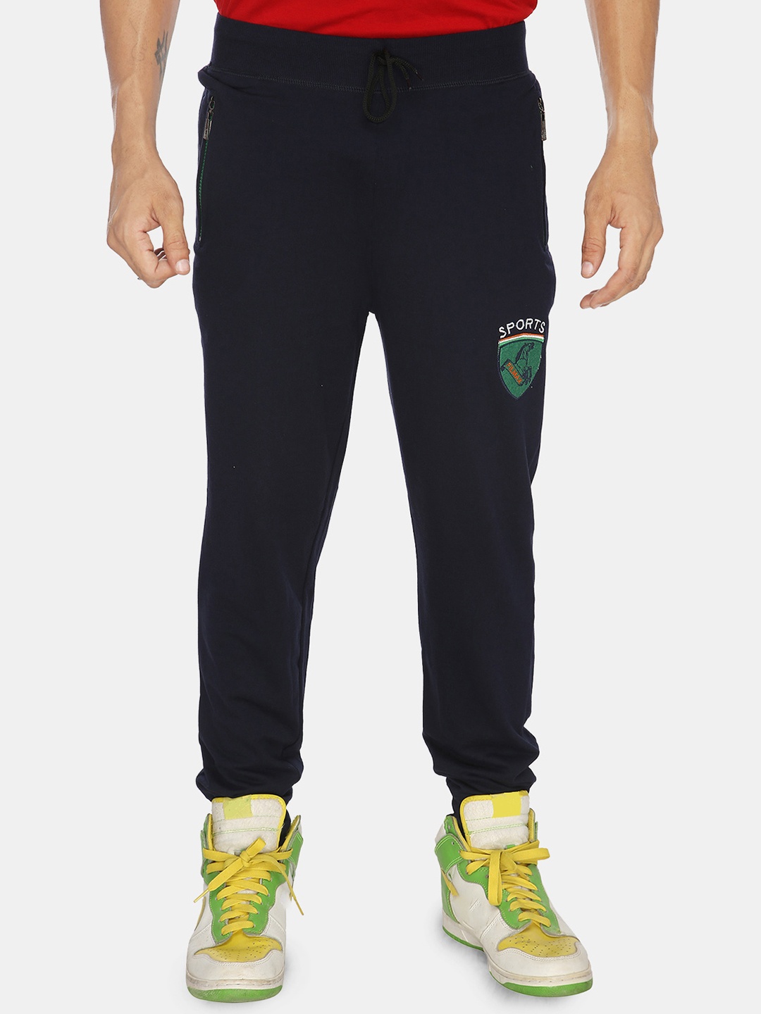 

FILMAX ORIGINALS Men Relaxed-Fit Pure Cotton Mid-Rise Joggers, Navy blue