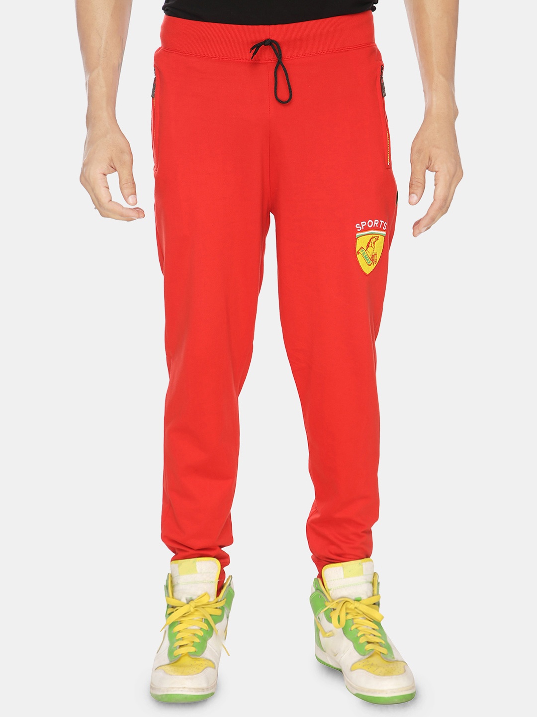 

FILMAX ORIGINALS Men Relaxed-Fit Pure Cotton Mid-Rise Joggers, Red