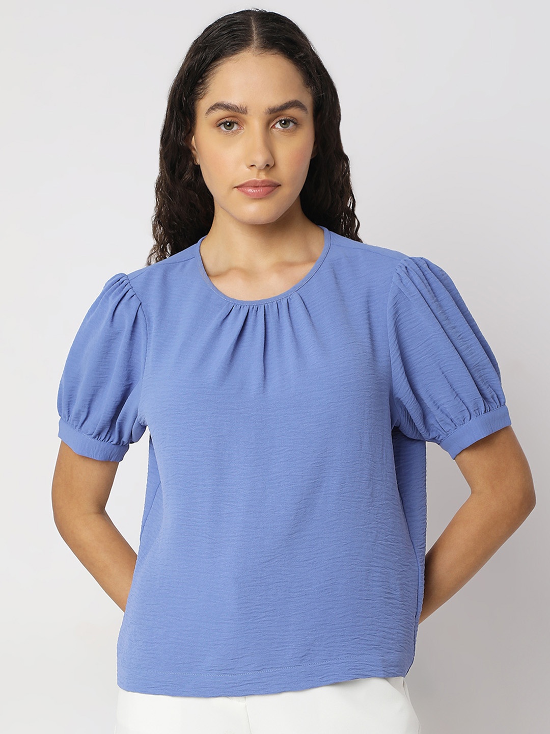 

Vero Moda Women Solid Round Neck Top, Blue