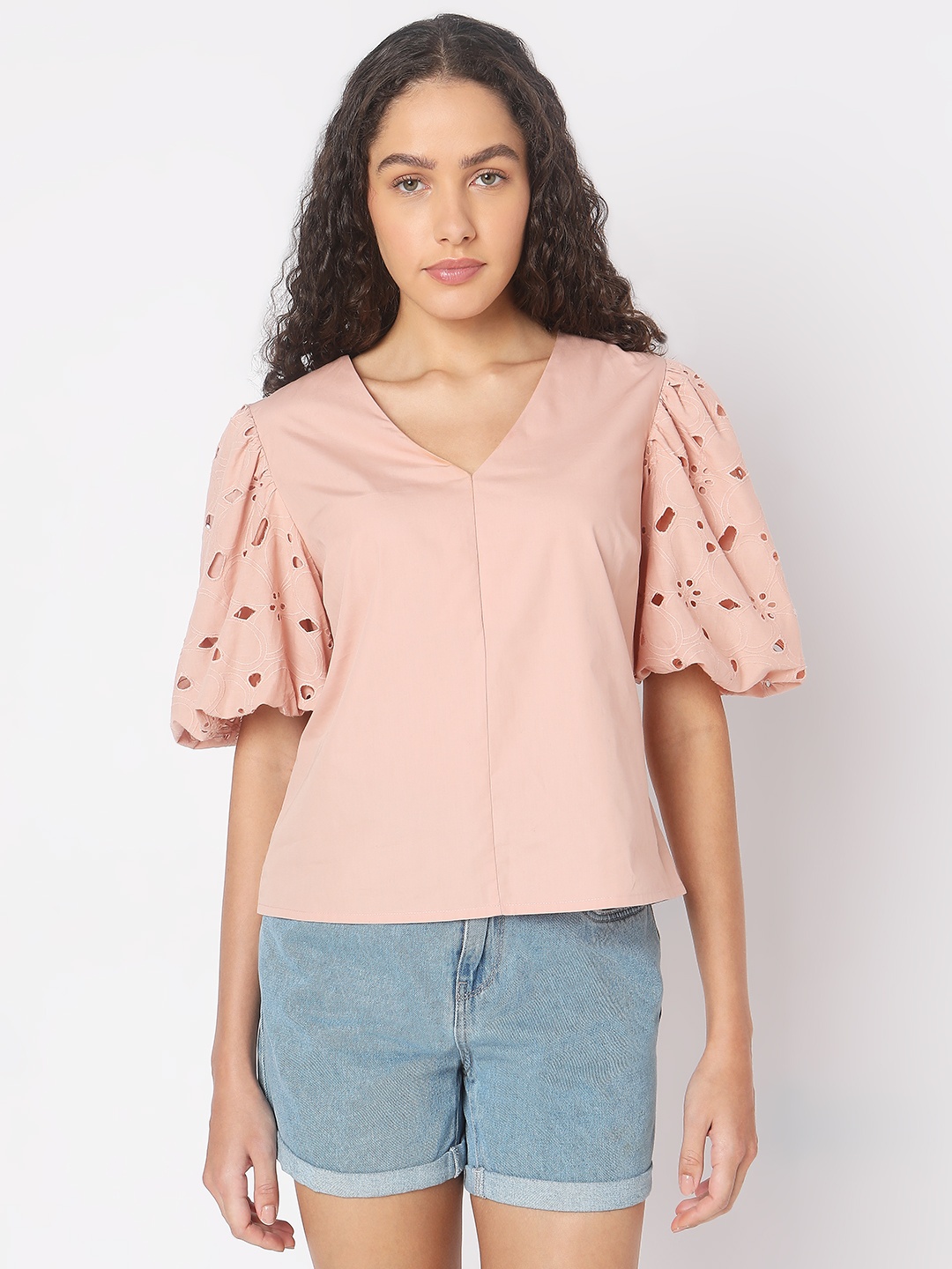 

Vero Moda Women Solid V-Neck Top, Peach