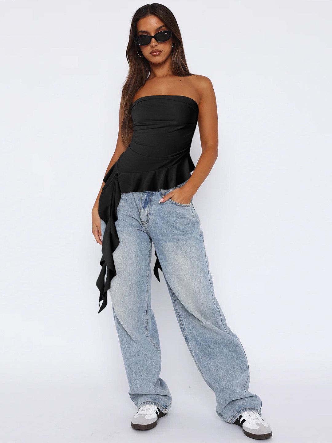 

HERE&NOW Women Solid Strapless Nylon Top, Black