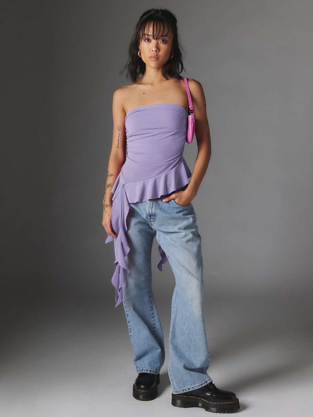 

HERE&NOW Women Solid Strapless Nylon Top, Lavender