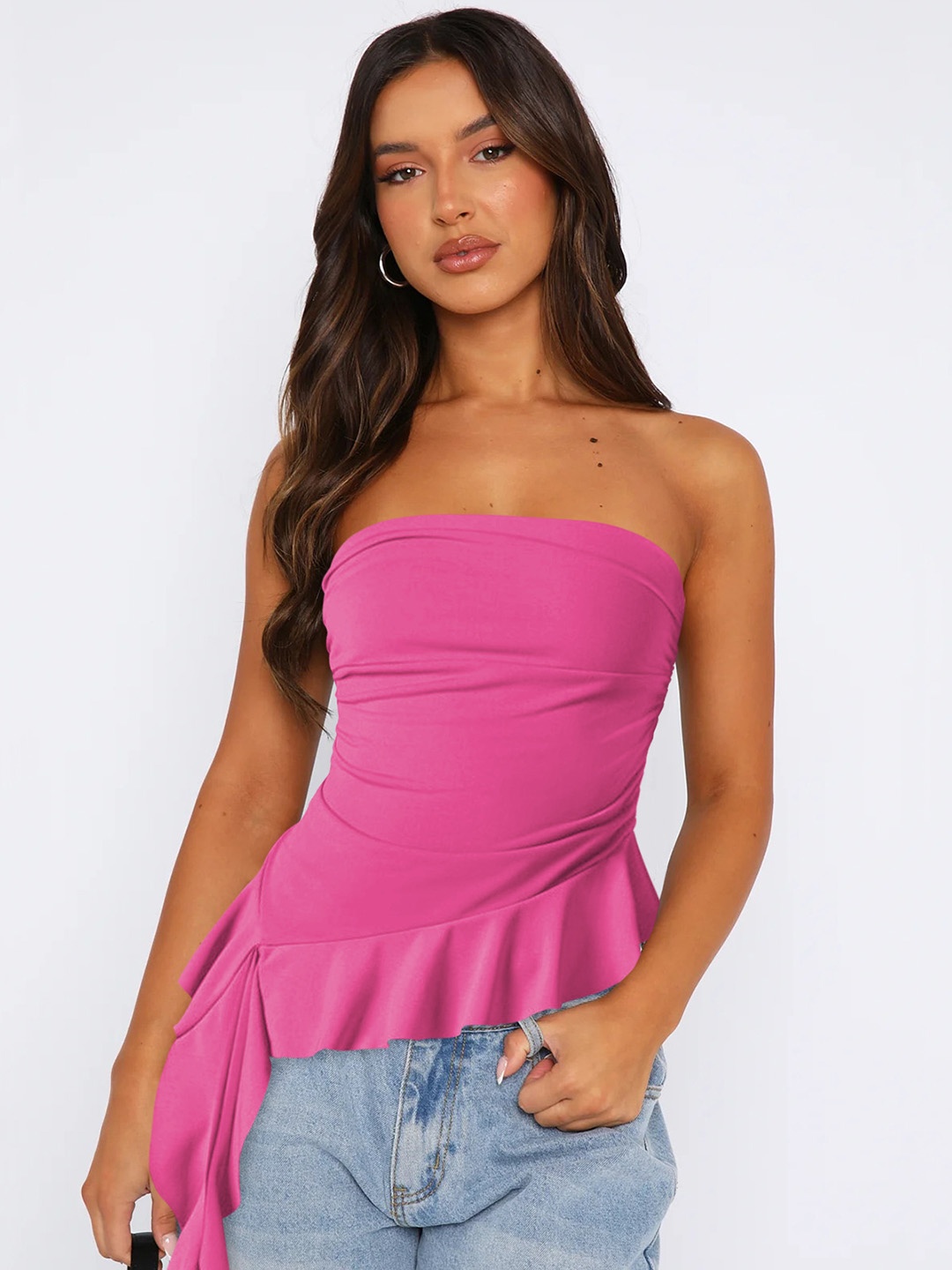 

HERE&NOW Women Solid Strapless Nylon Top, Pink