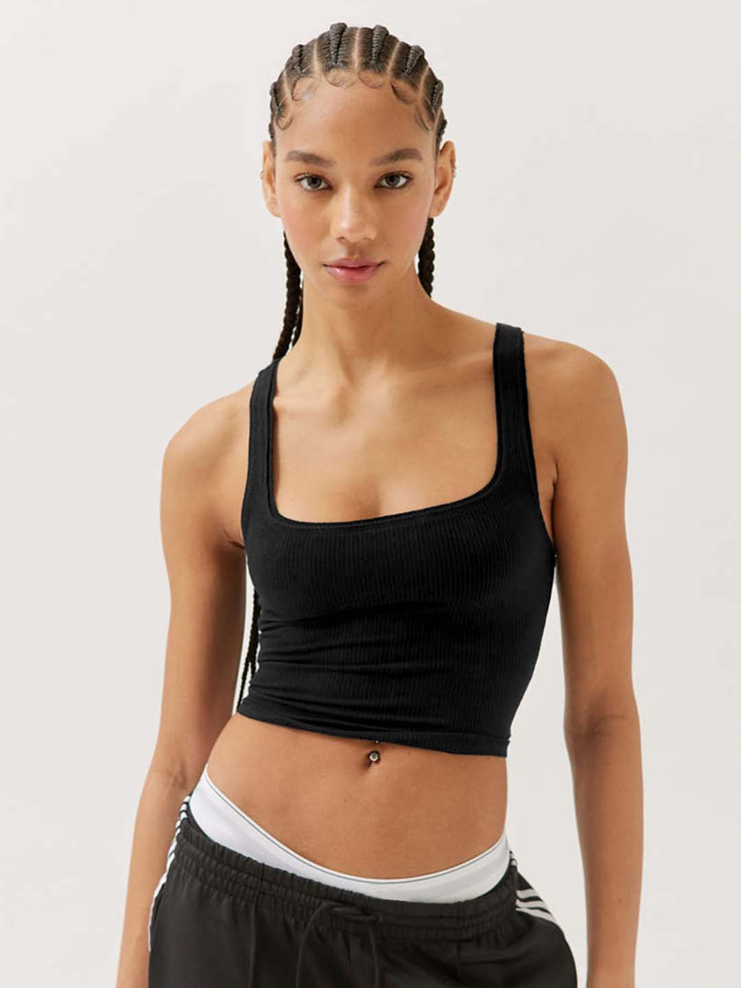 

HERE&NOW Women Solid Square Neck Top, Black