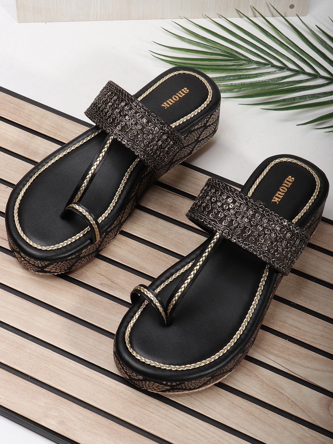 

Anouk Women Embellished Ethnic Wedge Sandals, Black