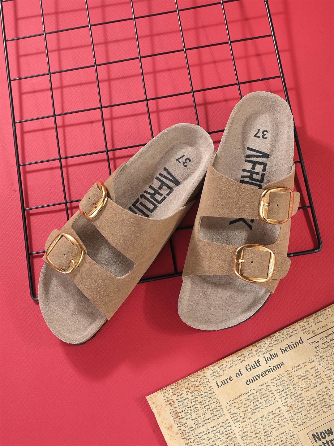 

AfroJack Women Open Toe Flats with Buckles, Beige