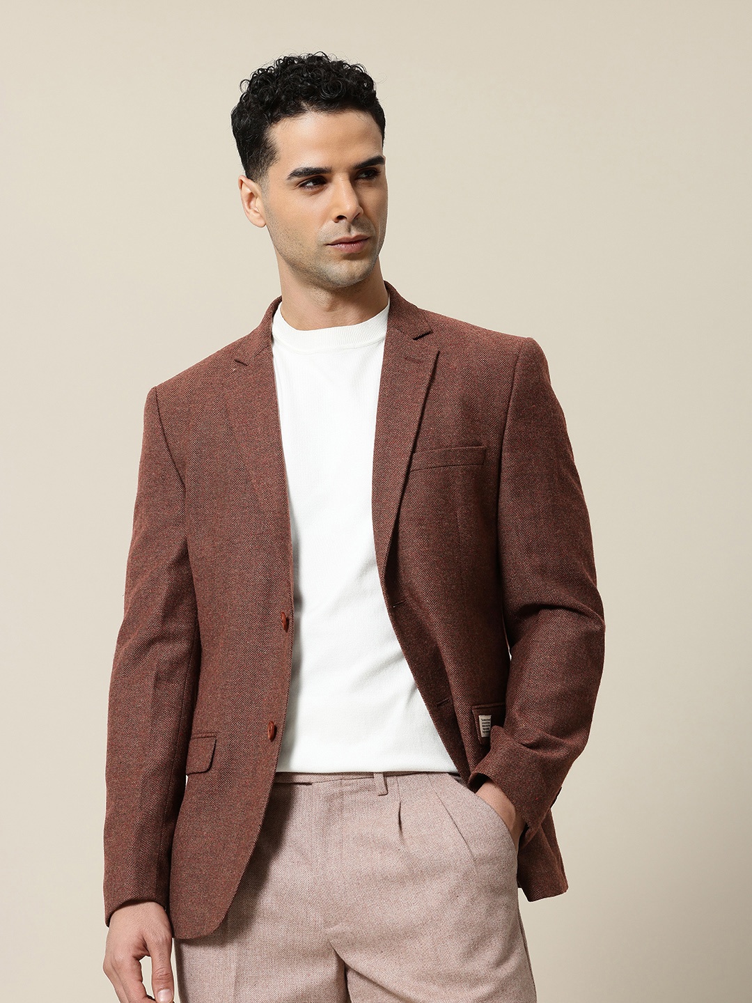 

Mr.Bowerbird Self Design Tailored Fit Casual Blazer, Brown