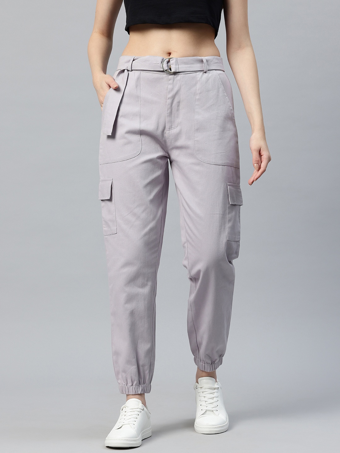 

Popnetic High-Rise Pure Cotton Cargo Trousers, Grey