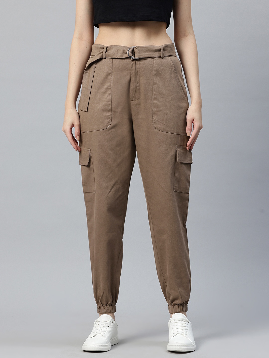 

Popnetic High-Rise Pure Cotton Cargo Trousers, Taupe