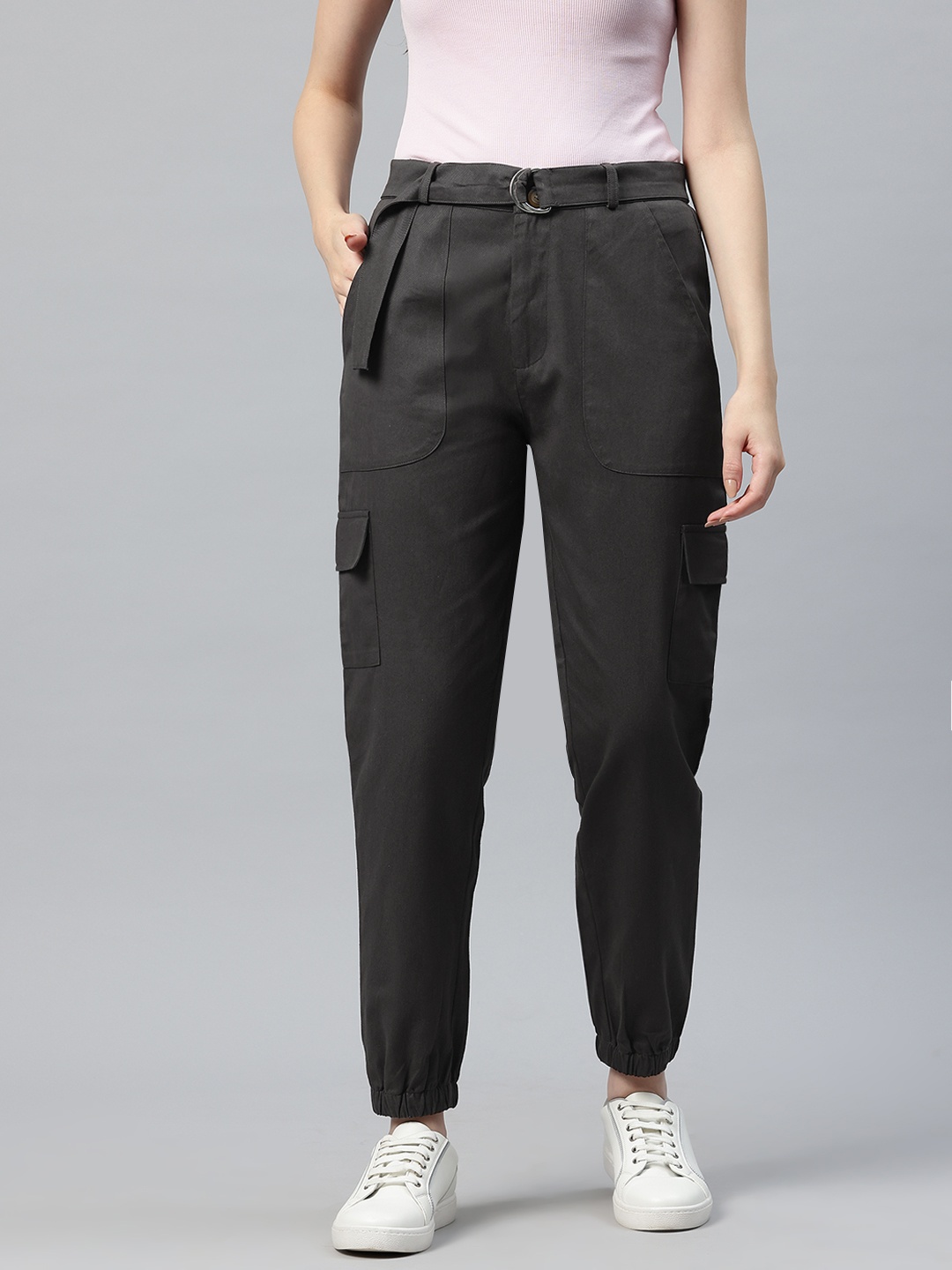 

Popnetic High-Rise Pure Cotton Cargo Trousers, Charcoal