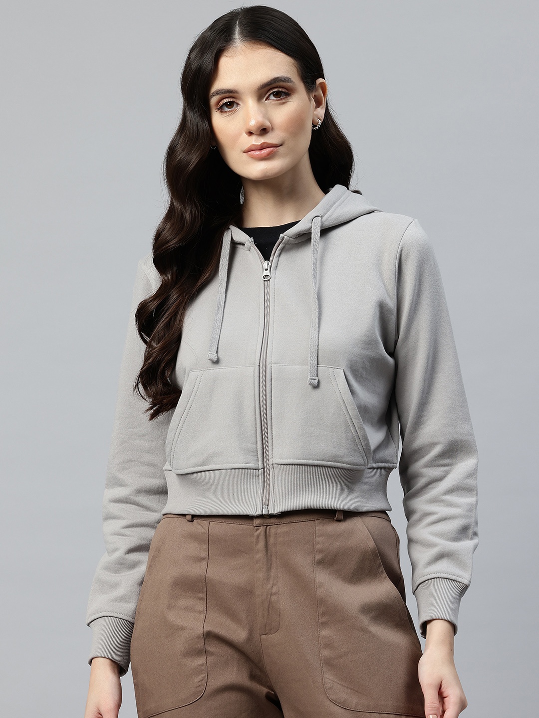 

Popnetic Fleece Crop Hooded Sweatshirt, Grey