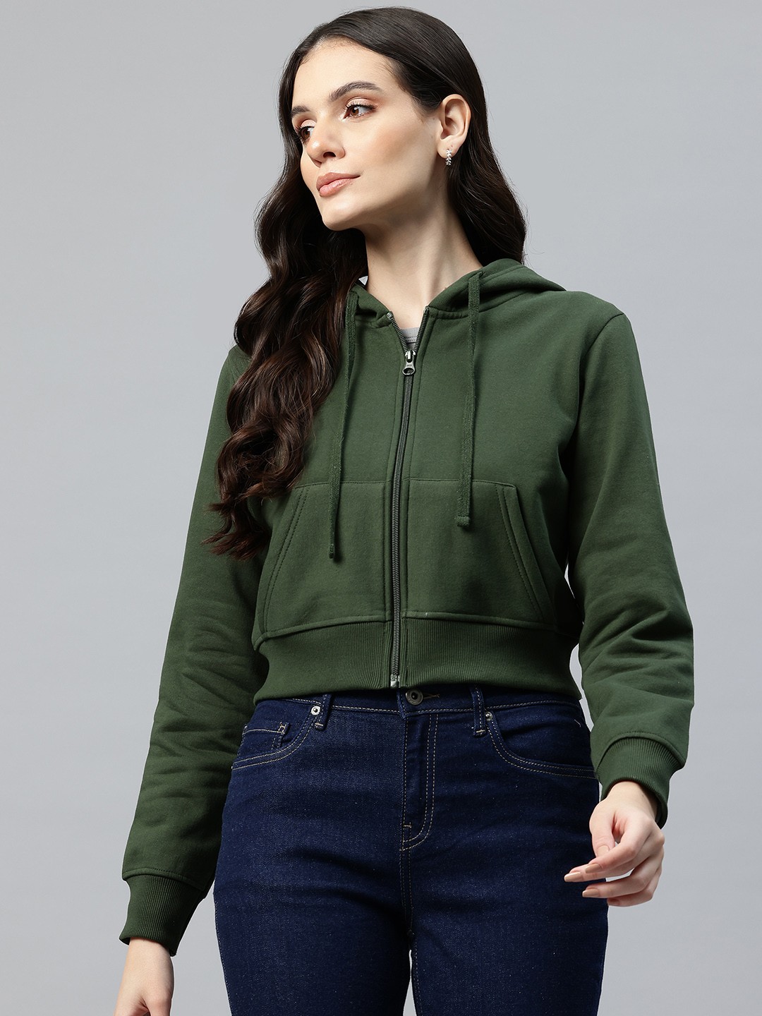 

Popnetic Crop Fleece Hooded Sweatshirt, Green